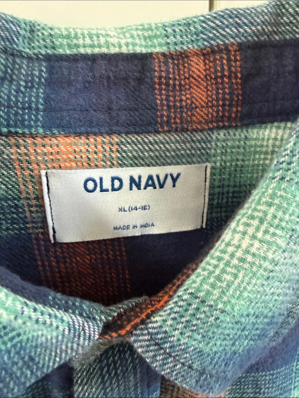 Old Navy Boy’s Plaid Button-Down 100% Cotton Shirt in Blue & Orange
